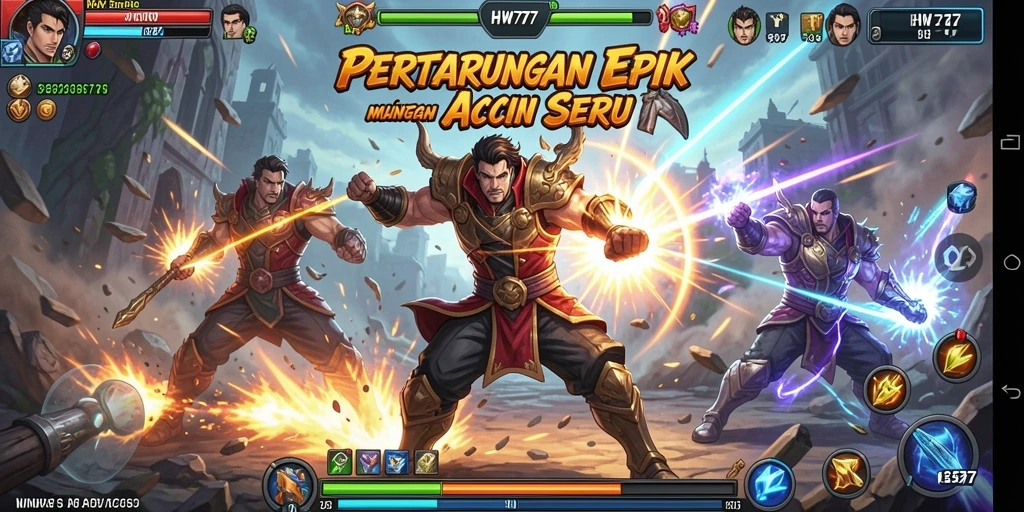 Screenshot HW777 menunjukkan aksi bertarung yang mendebarkan dan karakter menarik.