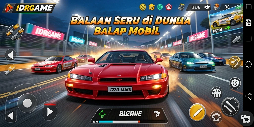 Gameplay seru balapan mobil dalam IDRGAME yang mendebarkan.