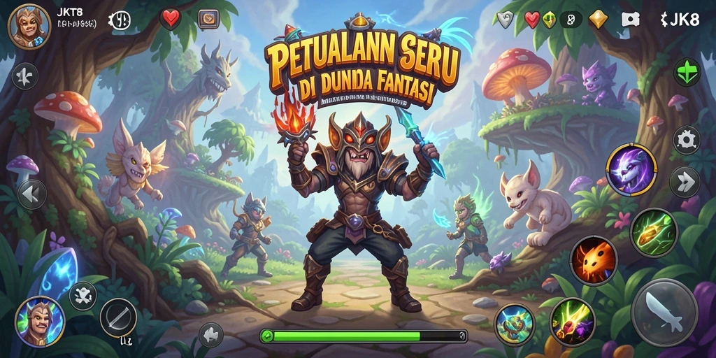 Screenshot gameplay JKT8 menampilkan petualangan seru di dunia fantasi.