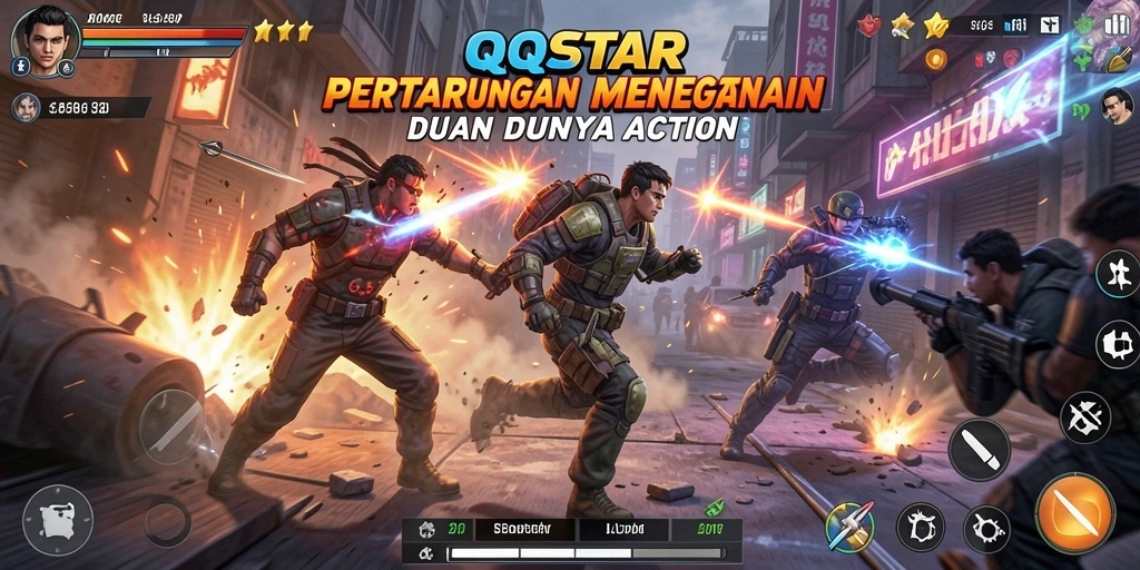 Tampilan aksi mendebarkan dalam gameplay QQSTAR.