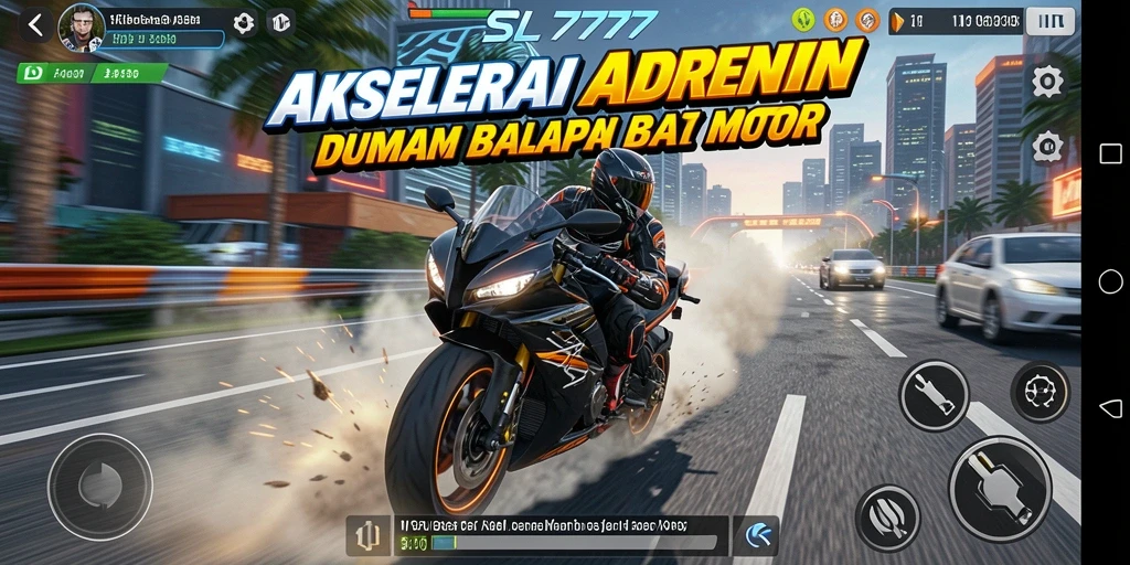 Screenshot gameplay SL777 menampilkan aksi balapan motor yang mendebarkan.