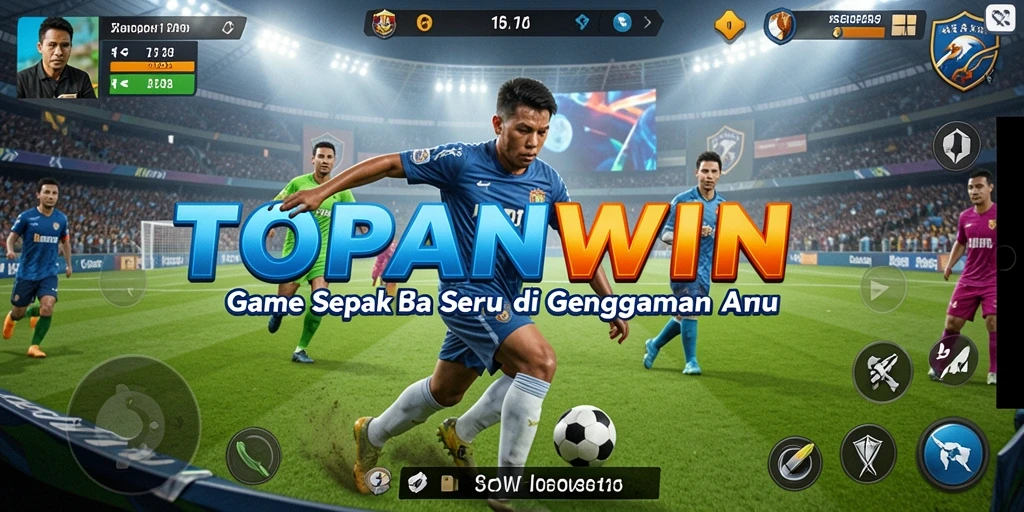 Tangkapan layar utama dari gameplay TOPANWIN yang menampilkan aksi sepak bola yang seru.