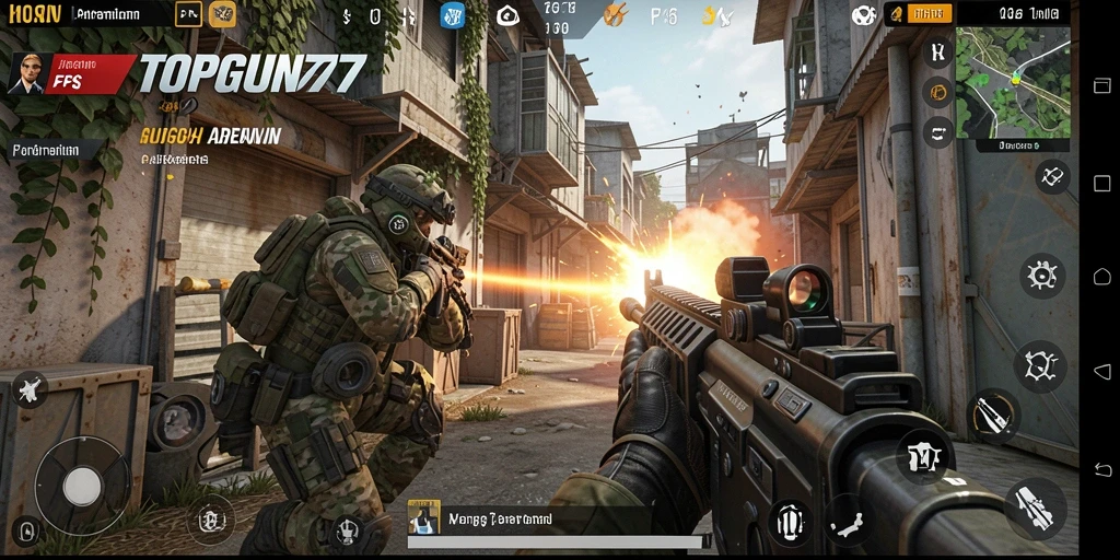 Tampilan gameplay intens dari TOPGUN77 dengan aksi mendebarkan.