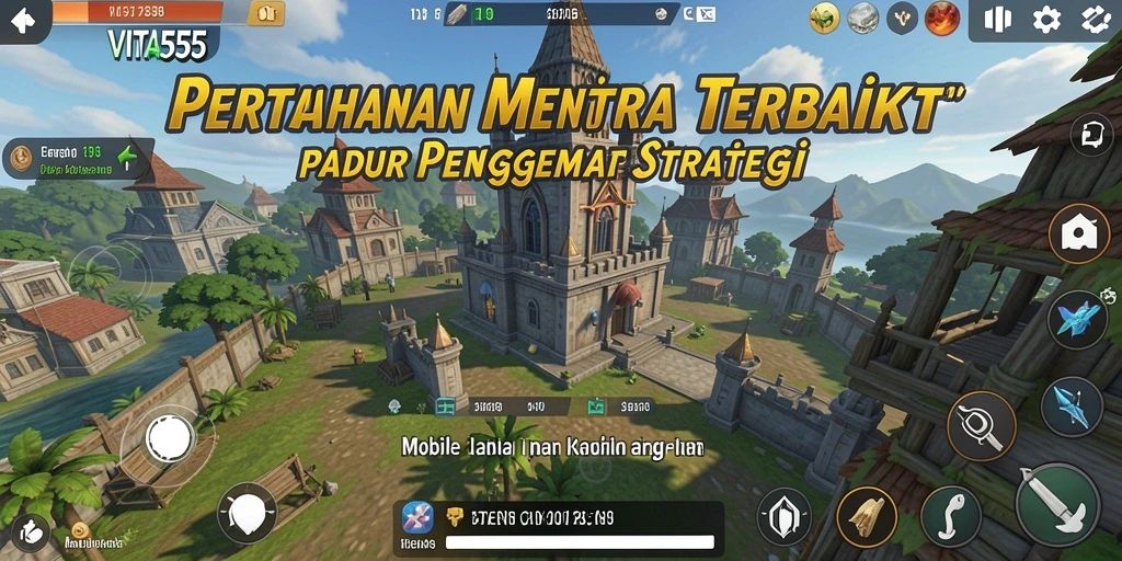 Gameplay VITA555 dengan menara strategis menghadapi gelombang musuh.